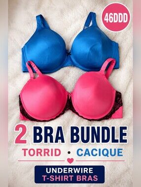 46DDD Bra Bundle Cacique & Torrid T-Shirt Balconette Underwire Bras Plus Size